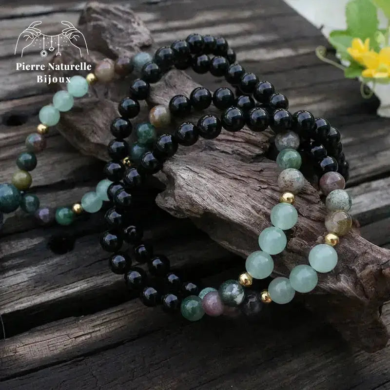 Collier "Abondance" en Onyx, Agate indienne et Aventurine verte | Colliers | pierre naturelle bijoux