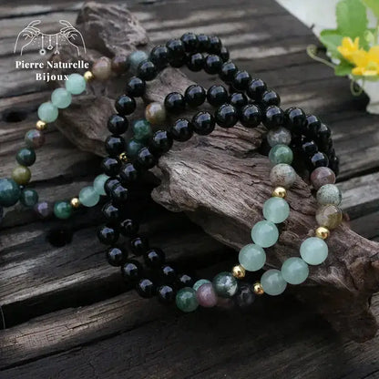 Collier "Abondance" en Onyx, Agate indienne et Aventurine verte | Colliers | pierre naturelle bijoux
