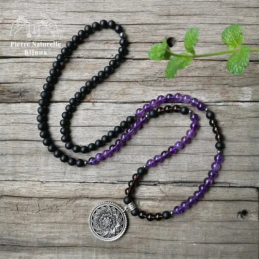 Collier "Aspiration" en Onyx, Améthyste, Quartz fumé et Hématite | Colliers | pierre naturelle bijoux