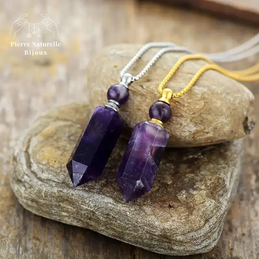 Collier diffuseur de parfum en pierre Améthyste | Colliers | pierre naturelle bijoux