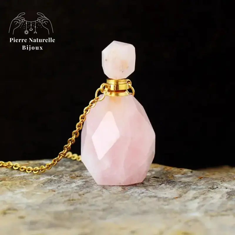 Collier diffuseur de parfum en pierre Quartz rose