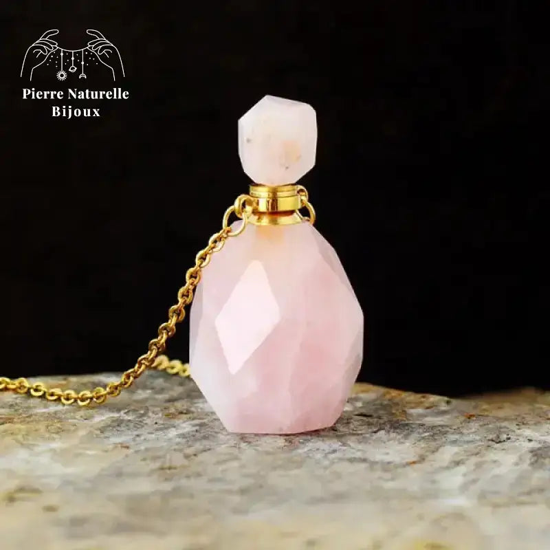 Collier diffuseur de parfum en pierre Quartz rose