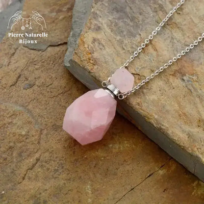 Collier diffuseur de parfum en pierre Quartz rose