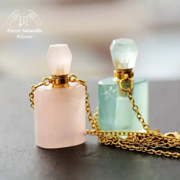 Collier diffuseur de parfum en Quartz rose / Aventurine verte | Colliers | pierre naturelle bijoux