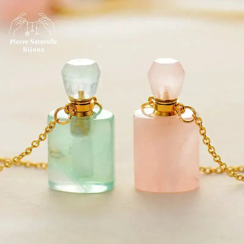 Collier diffuseur de parfum en Quartz rose / Aventurine verte | Colliers | pierre naturelle bijoux