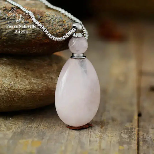 Collier diffuseur de parfum en Quartz rose | Colliers | pierre naturelle bijoux