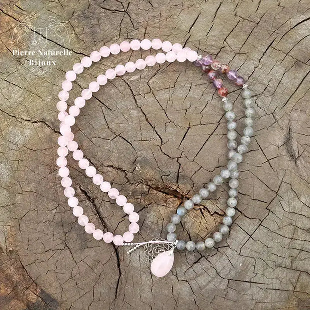 Collier "Consolation" en Quartz rose, Labradorite et Améthyste | Colliers | pierre naturelle bijoux