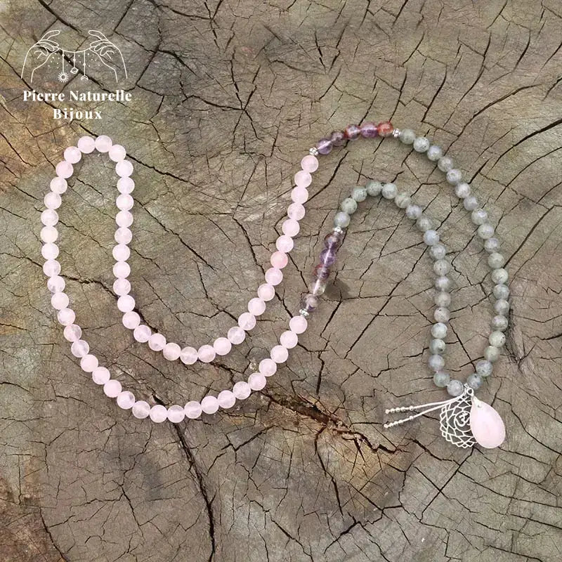 Collier "Consolation" en Quartz rose, Labradorite et Améthyste | Colliers | pierre naturelle bijoux