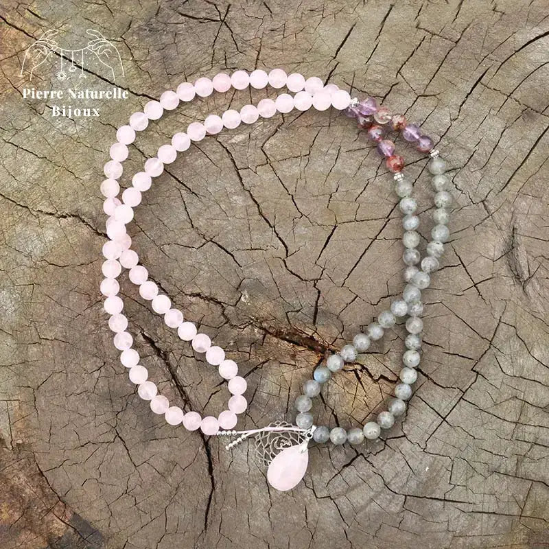 Collier "Consolation" en Quartz rose, Labradorite et Améthyste | Colliers | pierre naturelle bijoux