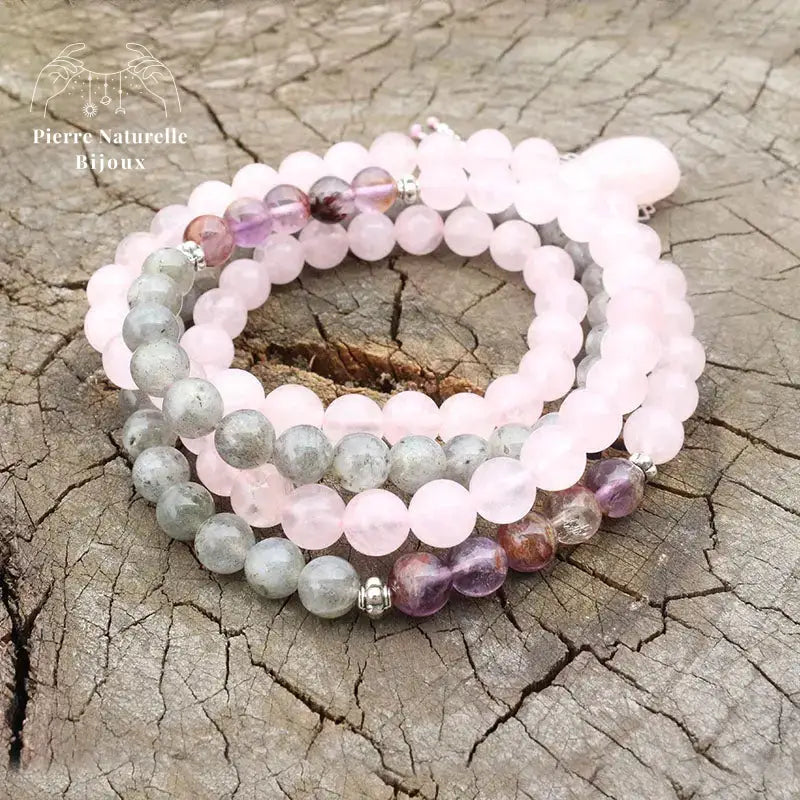 Collier "Consolation" en Quartz rose, Labradorite et Améthyste | Colliers | pierre naturelle bijoux