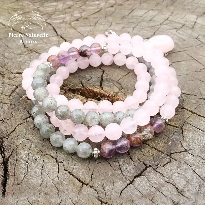 Collier "Consolation" en Quartz rose, Labradorite et Améthyste | Colliers | pierre naturelle bijoux