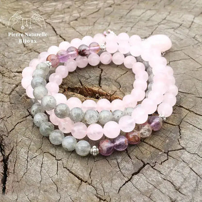 Collier "Consolation" en Quartz rose, Labradorite et Améthyste | Colliers | pierre naturelle bijoux