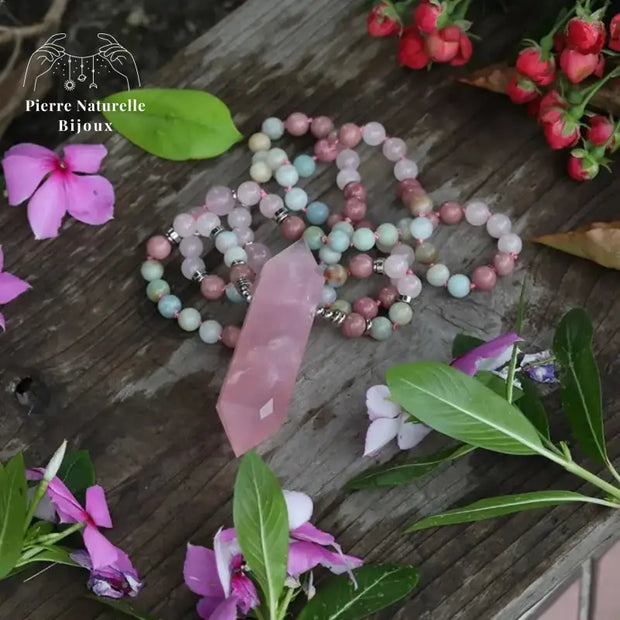 Collier "Affectif" en Quartz rose, Rhodonite et Amazonite | Colliers | pierre naturelle bijoux