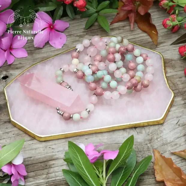 Collier "Affectif" en Quartz rose, Rhodonite et Amazonite | Colliers | pierre naturelle bijoux