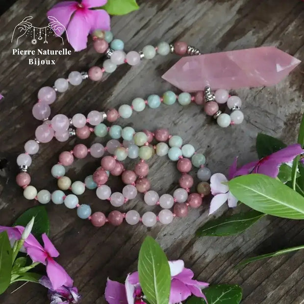 Collier "Affectif" en Quartz rose, Rhodonite et Amazonite | Colliers | pierre naturelle bijoux